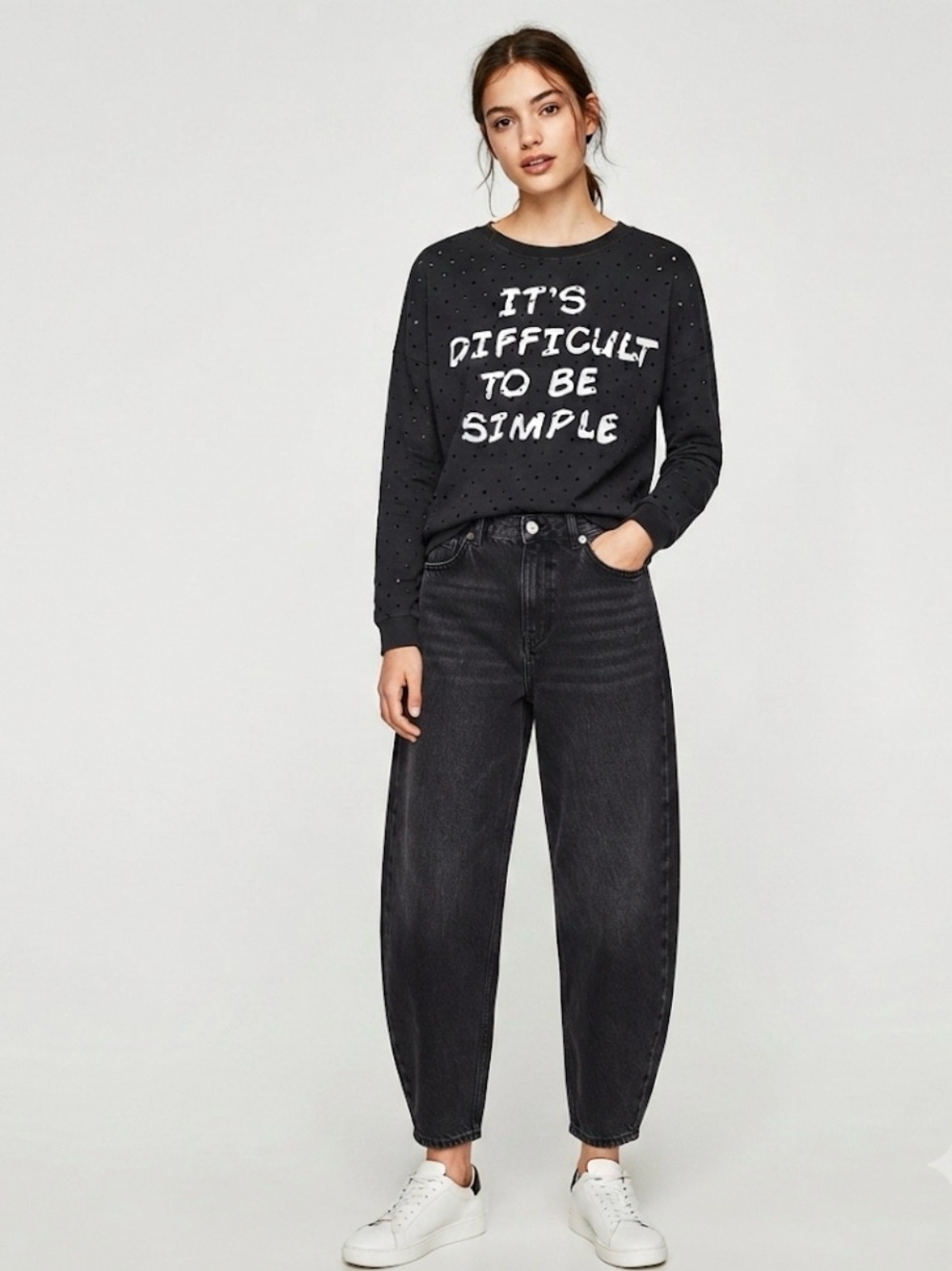Black printed casual sweatshirt with all over holes Paris style by Suncoo size 1